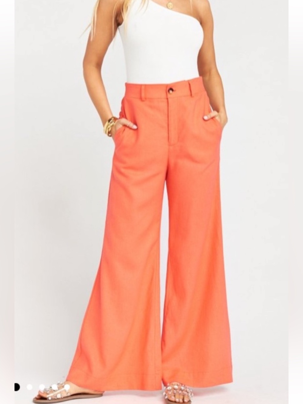 Show Me Your Mumu Wide Leg High-Rise Pants in Coral XL